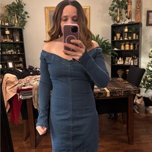 SHEIN Denim Blue Off-Shoulder Dress
